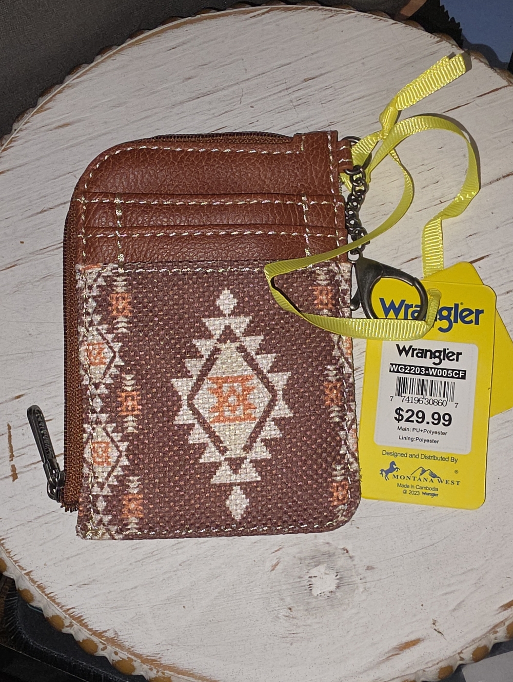 Wrangler Brown and Cream Aztec Card Wallet with Yellow Tag